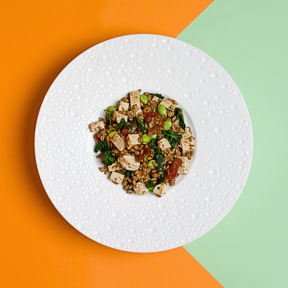 GO VEG, FARRO CHILI TOFU E EDAMAME