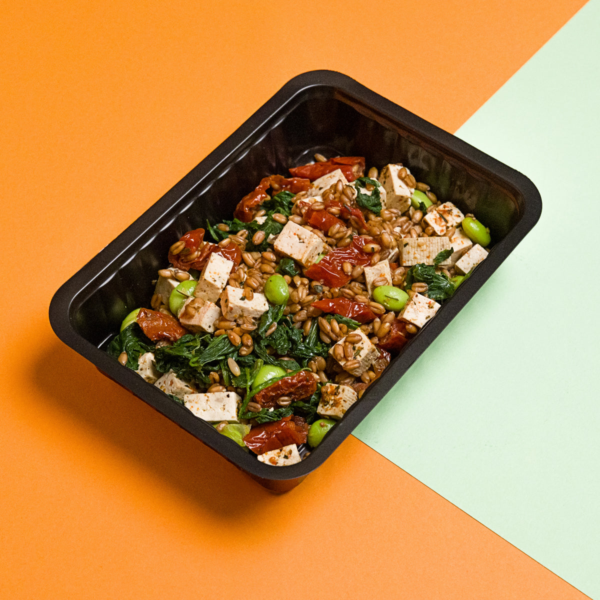 GO VEG, FARRO CHILI TOFU E EDAMAME